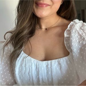 SHEIN Fill Trim Lantern Sleeve Swiss Dot Top